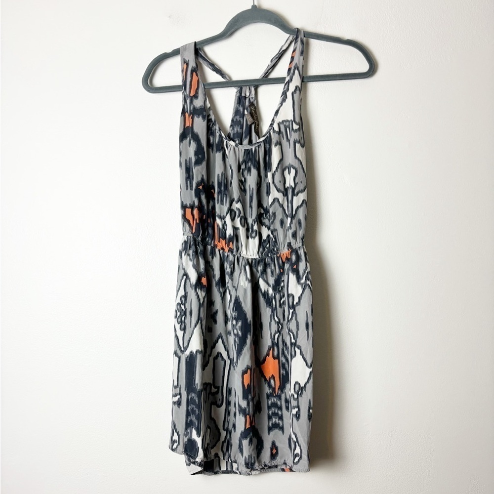 CHARLIE JADE • Women’s Grey Abstract Silk Mini Y2K Dress Size Medium